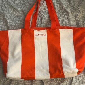 Lancome Red & White Striped Beach Terry Cloth Tote Bag